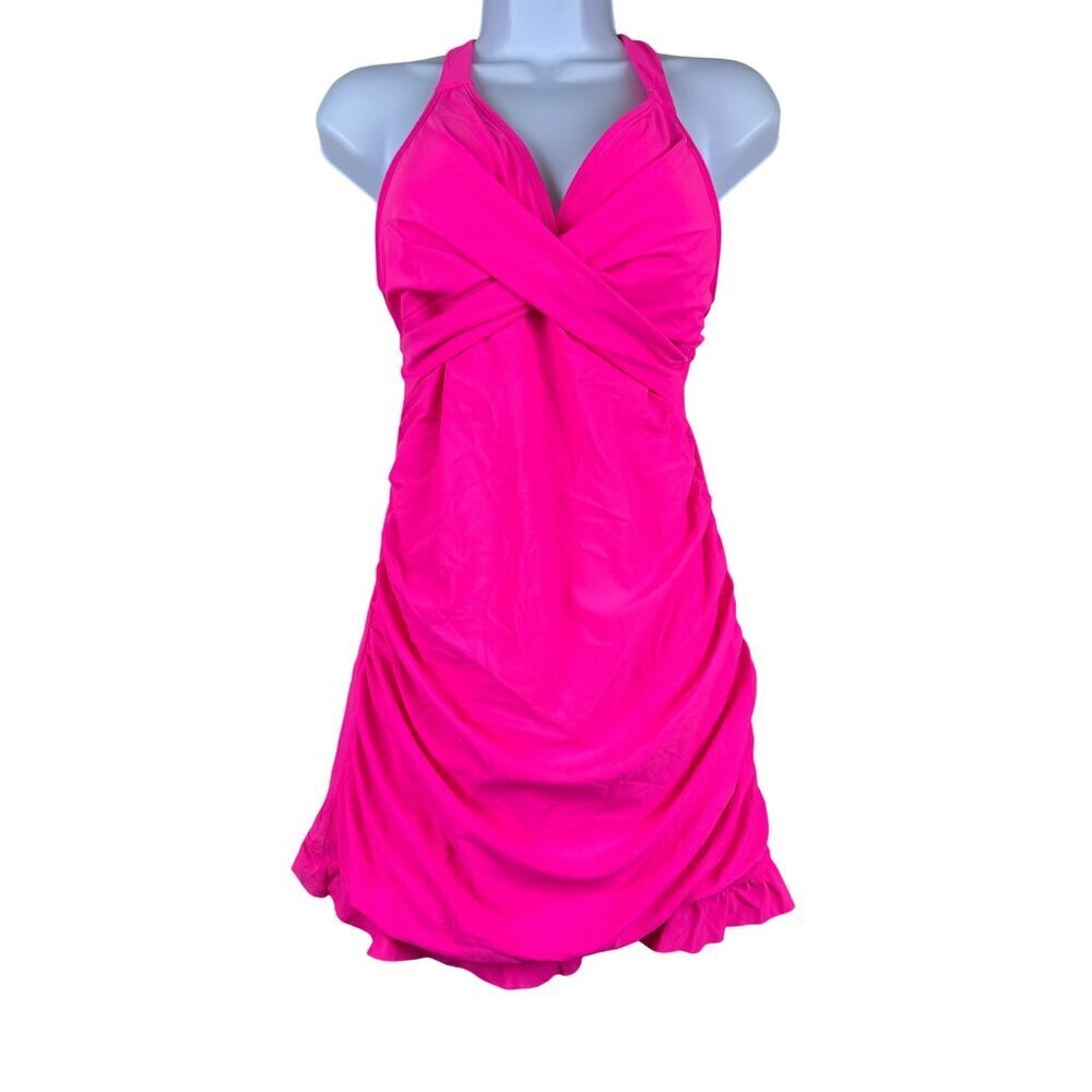 Aleumdr Women's 2 Piece Swim Tankini Retro Pink Tummy Control Size Small Medium - Picture 2 of 11